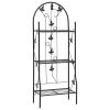 3 Layer Black Iron Plant Rack with Leaf Decorated Design and Anti-Tip Safety Attachment