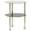2-Tier Transparent & Black Side Table with Tempered Glass, Hexagon Shape, Open Bottom Shelf and 3 Metal Tube Legs