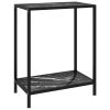 Black Console Table with Textured Marble Top and Open Bottom Shelf