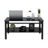 Glass Lift Top Coffee Table with 2 Tiers, Black Tempered Glass, and Open Bottom Shelf