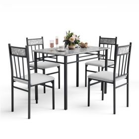 5 Piece Faux Marble Top Dining Table and 4 Chairs with Steel Frame Table & Chairs
