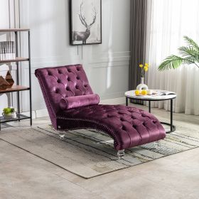 Coolmore Purple Velvet Chaise Lounge Chair with Button Tufted, Matching Pillow & Lumbar, Hip & Leg Support Design and Clear Acrylic Legs