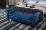 63” Aijia Blue Velvet Multifunctional Ottoman Storage Bench, Button Tufted, Nailhead Trim with 1 Pillow