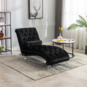 Coolmore Black Velvet Chaise Lounge Chair with Button Tufted Upholstery, Matching Pillow and Lumbar and Hip & Leg Support Design