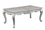 Melrose Traditional Style Coffee Table in Champagne Finish and Silver Brushed with Handcrafted Raised Leaf Motif Detailing