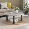 Mid-Century 2-Tier Round Coffee Table with Open Bottom Storage Shelf and Roman Column Legs Design