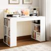 White Office Computer Desk with Dual 3 Tier Bookshelves and Monitor Shelf