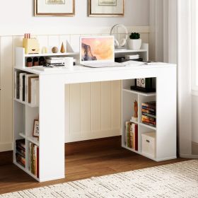 White Office Computer Desk with Dual 3 Tier Bookshelves and Monitor Shelf
