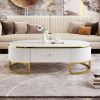 Modern Oval Coffee Table with Drawers, Curved Profile Design, Gold Metal Accents and 47.2"