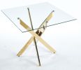 Dining Table with Square Clear Tempered Glass and Gold Cross Metal Legs