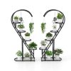 Set of 2, 5 Tier Black Metal Plant Stand with 4 Hanging Hooks for Multiple Plants  and Heart Shaped Design When Combined
