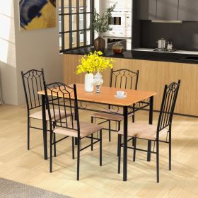 5 Piece Dining Set with 1 Rectangle Wooden Table and 4 High Backrest Cushioned Chairs