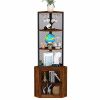 64” 6 Tier Corner Storage Cabinet Stand with Charging Stations, Built-In Wine Glass Rack and Iron Mesh Bottom Door