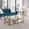 Gold Stainless Steel Rectangular Double Layer Coffee Table with Top and Bottom Tempered Glass
