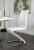 Set of 2, White Leatherette Z Shaped Dining Chairs with Chrome Finish Base