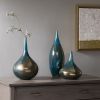 Set of 3, Madison Park Signature Handmade Aurora Blue and Bronze Decorative Glass Vases