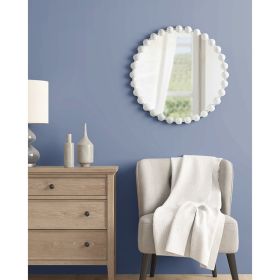 27” Round White Beaded Wall Mirror with Metal Frame