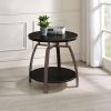 Dark Grey and Black Nickel End Table with Sturdy Angled Metal Base and Open Bottom Shelf