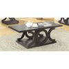 Rectangular Cappuccino Coffee Table with C Shape Curved Frame Design and Open Bottom Shelf