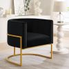 Upholstered Black Velvet Accent Chair with Gold Metal Frame & Legs and Barrel Curved Backrest