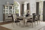 7 Piece Dining Set, 1 Rectangle Table with Extension Leaf, 6 Side Chairs, Crystal Button Tufted Back and Antique Cabriole Legs
