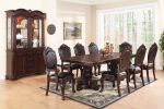 Espresso Brown 9 Piece Dining Room Set, Rectangle Table, 2 Arm Chairs, 6 Armless Chairs with 2x Leaf and Double Pedestal Base