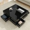 ON-TREND Modern High Gloss Black Coffee Table with 4 Drawers