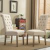 Set of 2, Tan Habit Solid Wood Dining Chairs with Button Tufted Parsons Backrest