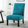 Pisano Teal Blue Armless Accent Chair with Matching Pillow, Chenille Fabric Upholstery  and Wooden Legs