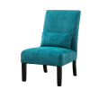 Pisano Teal Blue Armless Accent Chair with Matching Pillow, Chenille Fabric Upholstery  and Wooden Legs