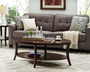 Perth Espresso Oval Coffee Table with Open Bottom Shelf