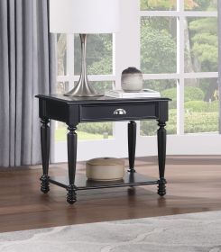 Black Classic Design End Table with Dovetail Metal Handle Drawer and Open Bottom Shelf
