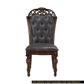 Set of 2 Adelina Collection Old World Dining Chairs in Cherry Finish with Button Tufted Upholstered Faux Leather and Nailhead Trim