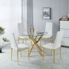 5 Piece Dining Set, 1 Table & 4 Chairs, with Gold Metal Frame & Legs, Clear Tempered Glass Tabletop and High Backrest Chairs