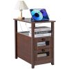 VEVOR Farmhouse End Table or Narrow Night Stand with 2 Drawers, 2 Tiers, Open Bottom Shelf and 5 In 1 Built In Power Strip