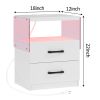 White Nightstand with LED Lights, Adjustable Light Colors with 2 Bottom Drawers and Open Shelf