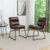 Set of 2, Milos Contemporary Upholstered Dining Chairs, Faux Leather Fabric with Sled Like Metal Base and Protective Foot Pads