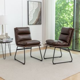 Set of 2, Milos Contemporary Upholstered Dining Chairs, Faux Leather Fabric with Sled Like Metal Base and Protective Foot Pads