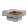 ACME Kailano Weathered Gray Finish Coffee Table with Corner Storage Tray and Solid Pedestal Base