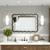 Black Solid Wood Rectangle Mirror with Wavy Frame Design and Clear HD Mirror