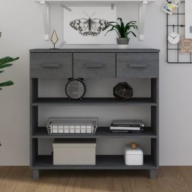 Gray Solid Wood Pine Console with 3 Shelves and 3 Sliding Drawers