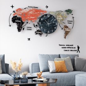 29.1" Modern Novelty World Map Wall Clock with Crystal Quartz Silent Movement and Adjustable Brightness Based on Surrounding Environment