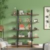 5 Tier H Shape Bookshelf Storage Display Rack with Open Shelves, Adjustable Foot Pads and X Shape Back Support Bar