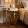 Modern Sofa Side End Table with Gold O-Shaped Base and White Faux Marble Tabletop