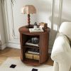 Mid Century Modern Cylinder End Table with Built-in Charging Station, Sliding Door, 2-Tier Storage and USB Port & AC Outlet