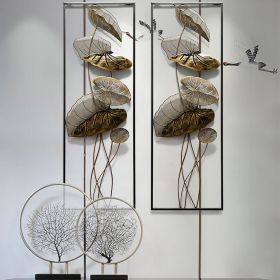 35.8" 2 Pieces Metal Lotus Leaves Wall Decor Set for Living Room with Black Frame