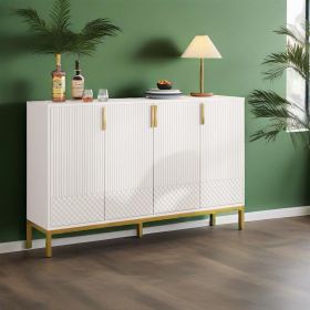 White & Gold Sideboard Buffet Cabinet with 4 Doors, 6 Concealed Compartments and Concave/Convex Design