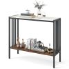Modern Industrial Console Table with Sintered Stone Tabletop, 2-Tier Design, Anti-Slip Bumpers and Adjustable Foot Pads