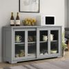 Sideboard Buffet Cupboard Storage Cabinet with 2 Sliding Doors, 4 Tempered Glass Panes and Adjustable Shelf