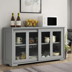 Sideboard Buffet Cupboard Storage Cabinet with 2 Sliding Doors, 4 Tempered Glass Panes and Adjustable Shelf